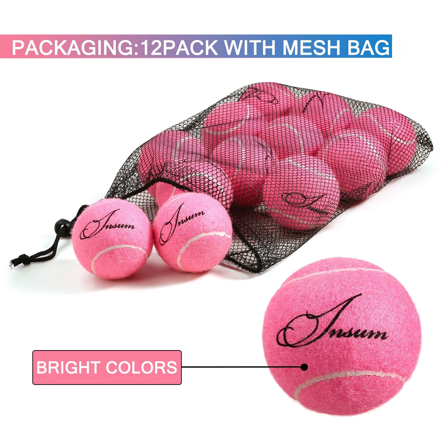 Pet Dog Tennis Ball 12Pcs/Mesh Bag for Easy Carry Multiple Color Options Advanced Training for Beginner Practice Dog Toy